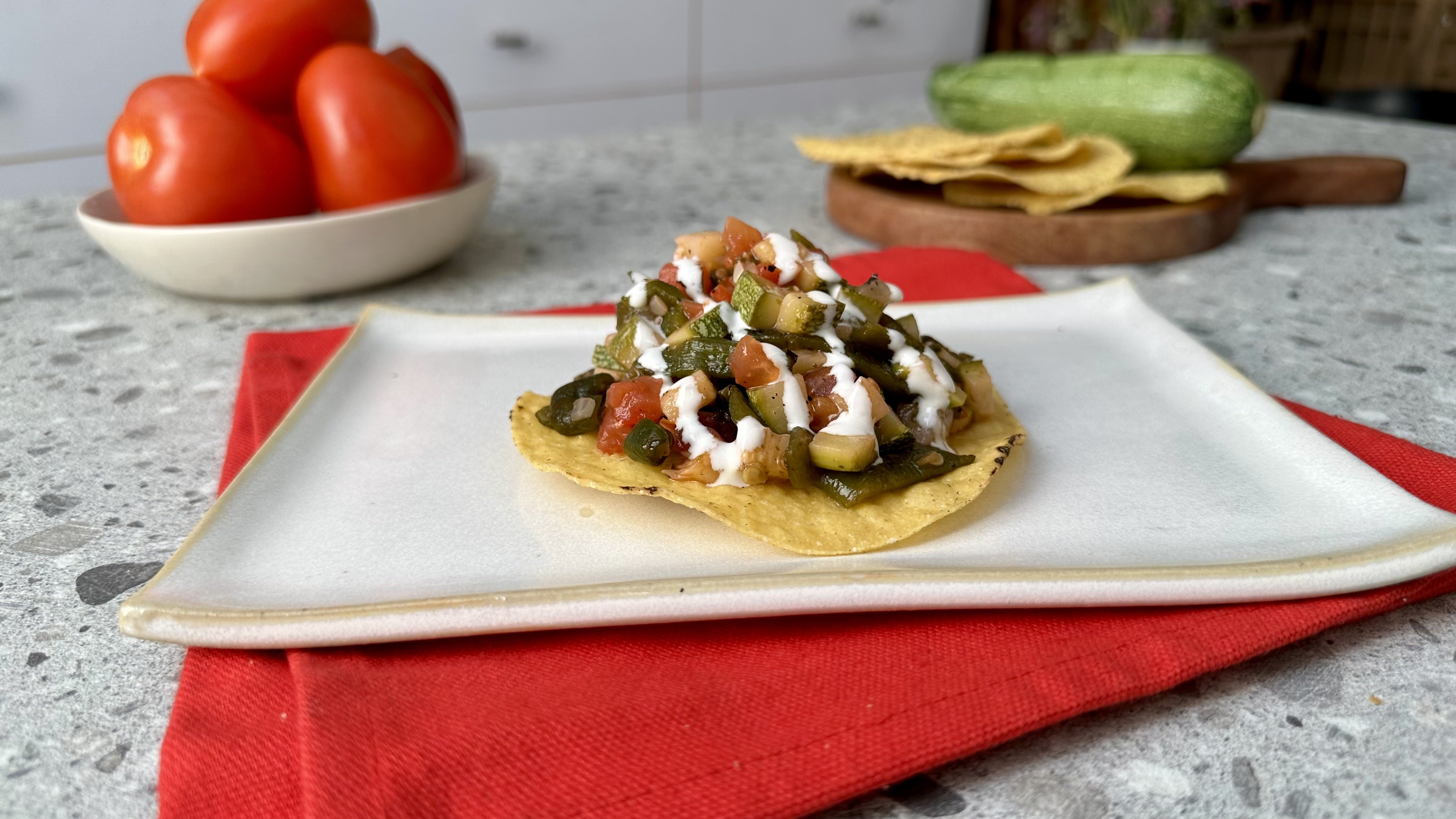 Tostadas de Calabacitas con Rajas