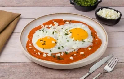 Huevos Estrellados con Salsa Roja