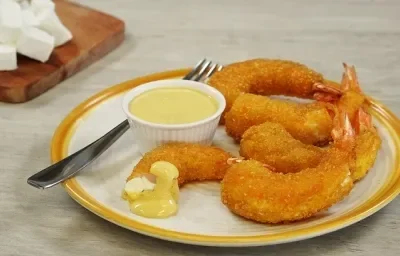 CAMARONES RELLENOS CON DIP DE MOSTAZA DULCE