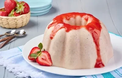 Gelatina de Horchata con Salsa de Fresa