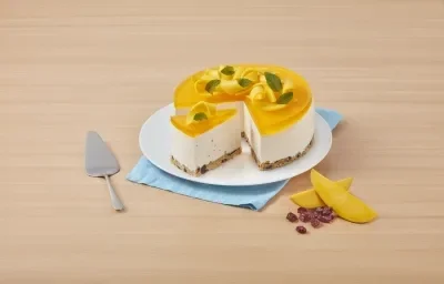 Cheesecake de mango con hierbabuena