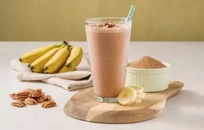 Licuado de chocolate, plátano y nuez