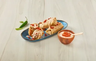 Burritos de champiñon con dip de chorizo