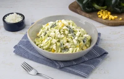 Fusilli en Salsa de Poblano con Elote