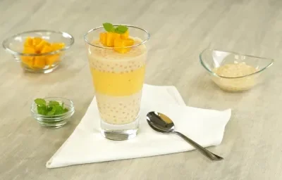 Postre de tapioca con mango