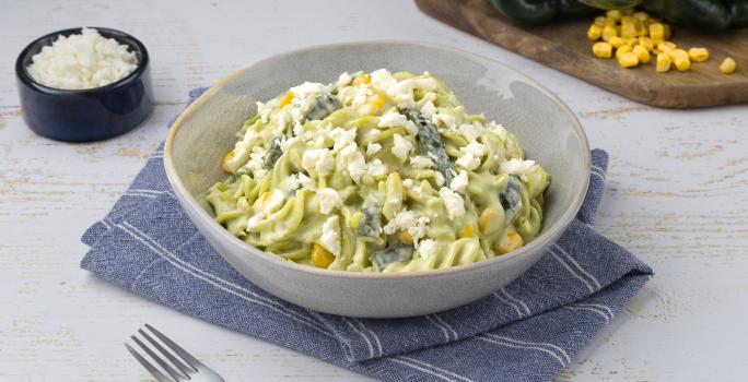 Fusilli en Salsa de Poblano con Elote