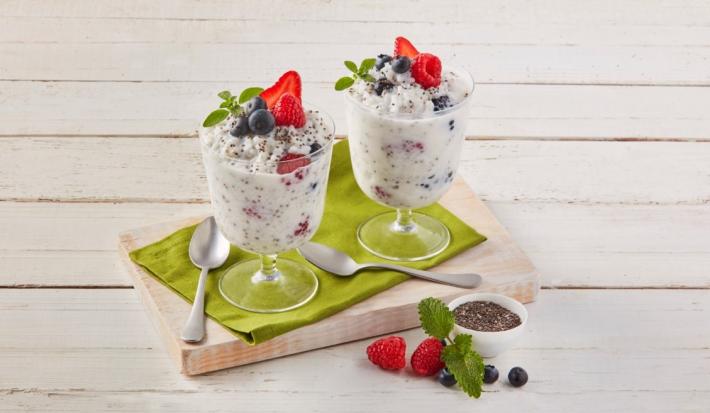 Arroz con leche, chía y frutos rojos