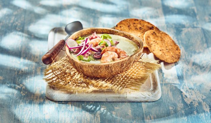 Gazpacho verde con camarón