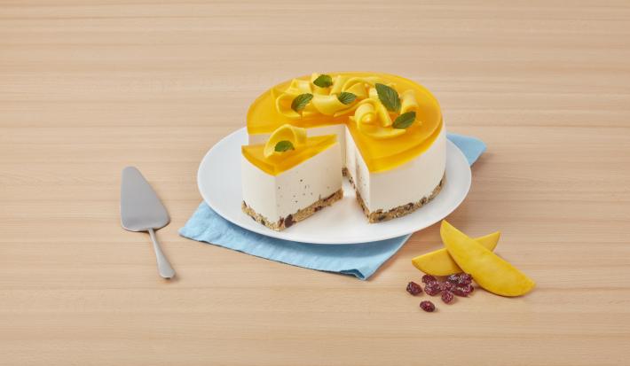 Cheesecake de mango con hierbabuena