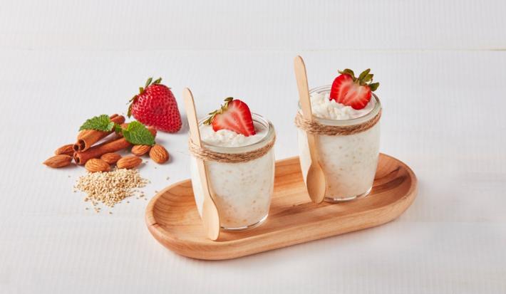 Arroz con leche, quínoa y fresas