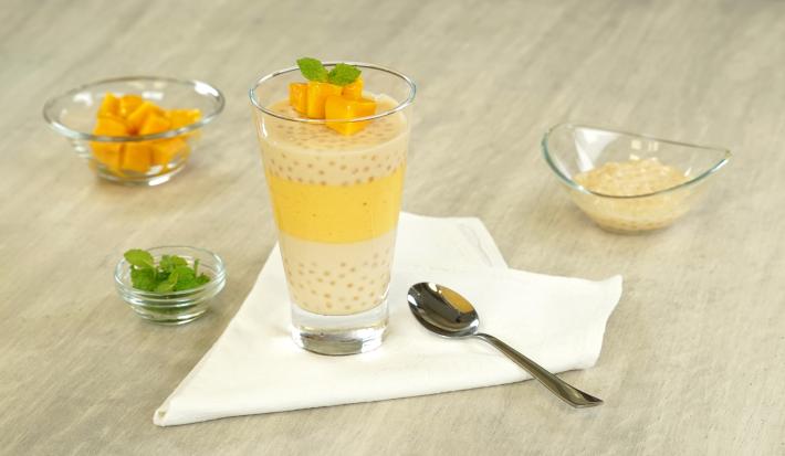 Postre de tapioca con mango